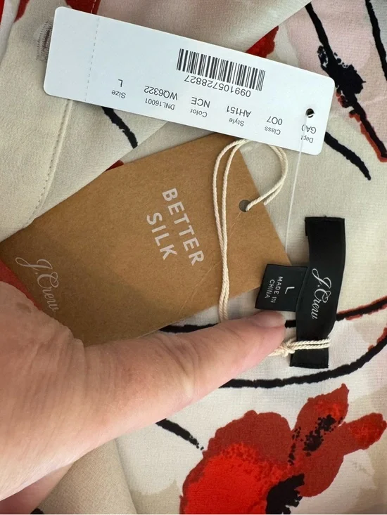 J. Crew Cream Silk Top with Red Poppy & Black Accents NWT - Picture 2 of 9